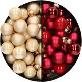 Othmar Decorations Bv Mini kerstballen - 48x st - rood en champagne - 2,5 cm - glas - kerstversiering