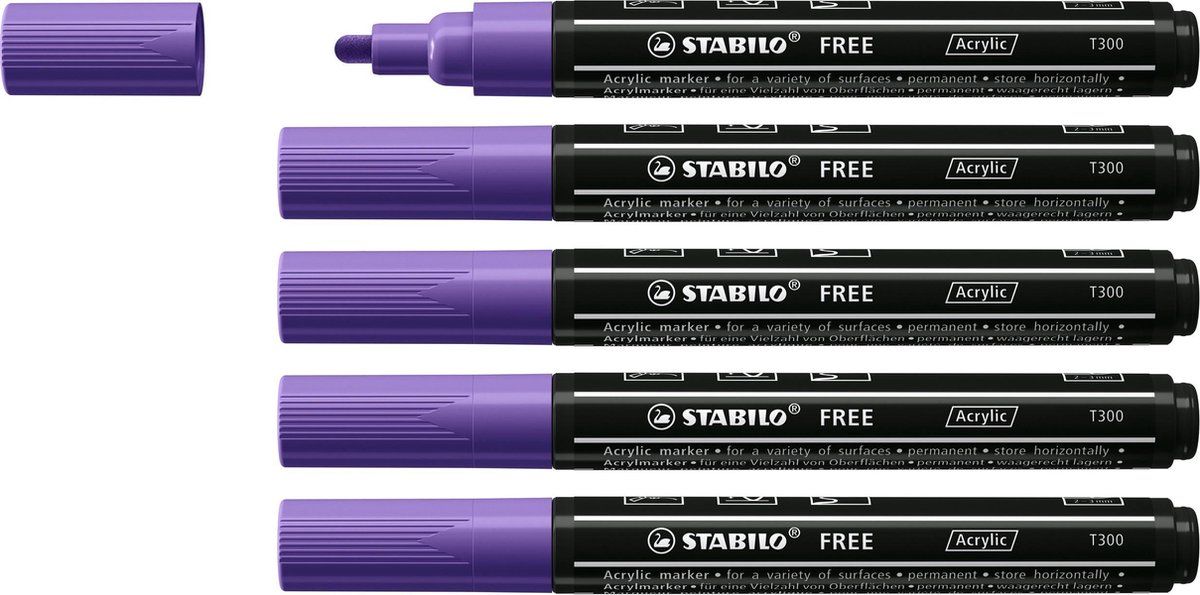 Stabilo FREE - Acryl Marker - T300 - Ronde Punt - 2-3 mm - Paars - Doos 5 stuks