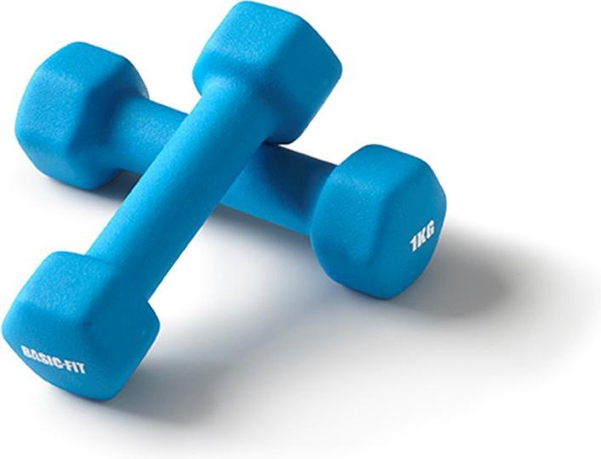 Basic-Fit Dumbbells - 2 x 1 kg Set - Dumbells - Rubber - Blauw