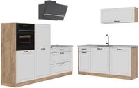 Vicco Complete keukeneenheid R-Line, Wit landelijk/Goudkleurig Eiken, 220 cm marmer werkblad