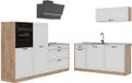 Vicco Complete keukeneenheid R-Line, Wit landelijk/Goudkleurig Eiken, 220 cm marmer werkblad