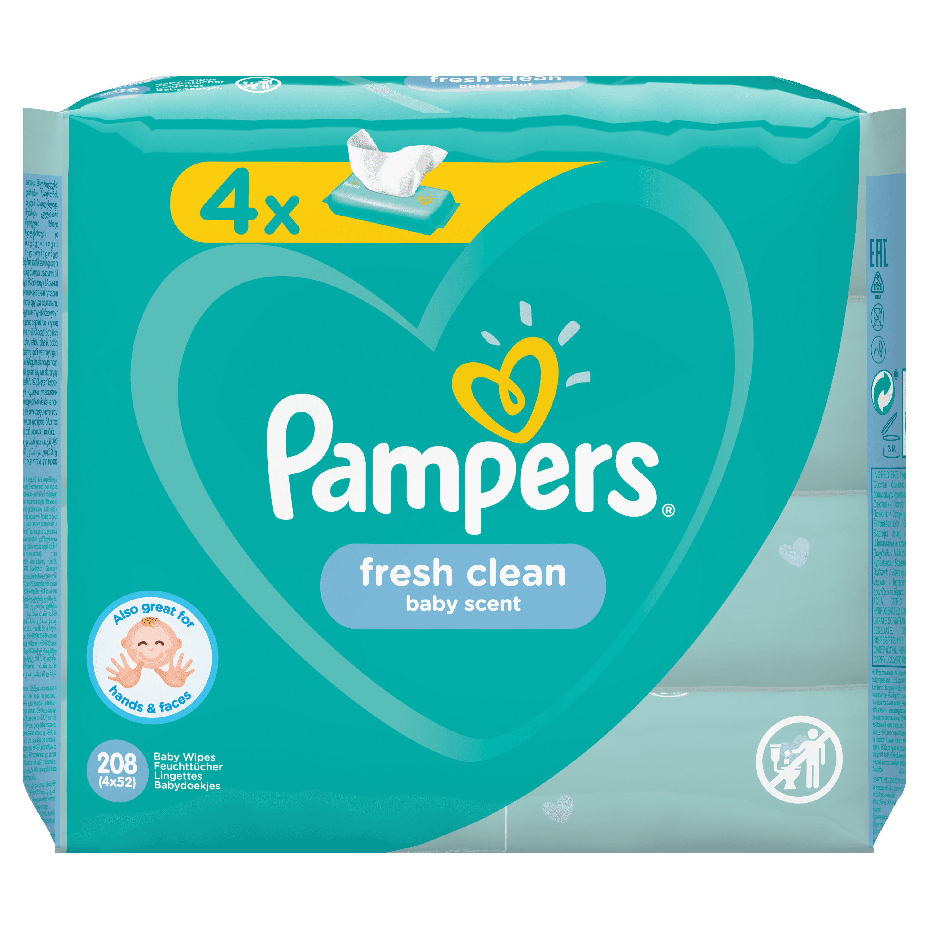 Pampers Fresh Clean Babydoekjes 4 Verpakkingen = 208 Doekjes