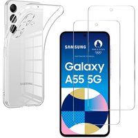Phonillico® Case voor Samsung Galaxy A55 5G en 2 gehard glas screenprotector
