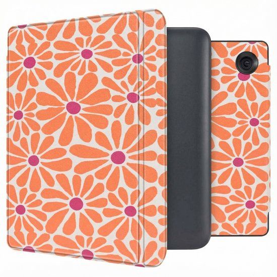 imoshion Ploonk B.V. Ereader Hoes - Geschikt voor Kobo Libra Colour - Orange Flowers Connect
