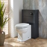 Hudson Reed WC-Ombouw 50cm Zwartgrijs Klassiek met Reservoir, Zwarte Spoelknop en Warwick Staand Toilet met Witte Toiletzitting