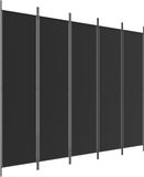 vidaXL - Kamerscherm - met - 5 - panelen - 250x200 - cm - stof - zwart