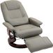 Fauteuil inclinable réglable avec repose-pieds ajustable, fonction pivotante à 360°, structure en bois et revêtement en similicuir gris.