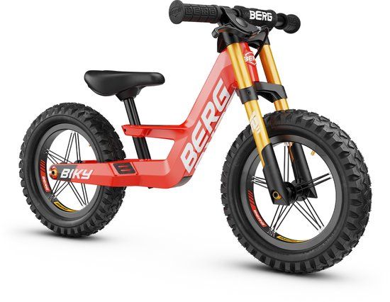BERG Biky Cross Red Loopfiets - 12 inch - Met handrem - Lichtgewicht frame van magnesium - Verstelbaar zadel 2,5+ Jaar - Rood