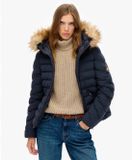Superdry Fuji Doudoune à Capuche en Fausse Fourrure Femme Bleu L