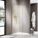 FortiFura Galeria Inloopdouche - 140x200cm - Afgeronde Glaswand - Links - Ribbel Glas - Wandarm - PVD - Geborsteld Messing (Goud)