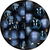 Decoris Kaemingk B.V. 28x stuks kunststof kerstballen donkerblauw 4 en 6 cm