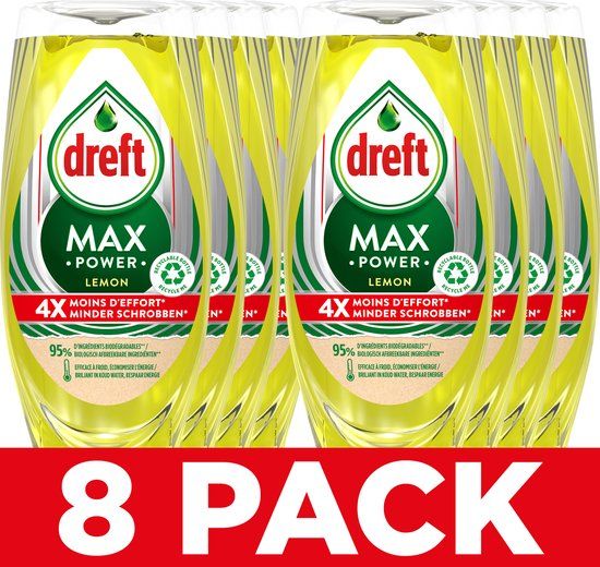 Dreft MaxPower Vloeibaar Afwasmiddel - Lemon - Voordeelverpakking 8 x 640 ml