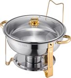 VEVOR Chafing Dish Set Buffet Voedselwarmer 4.7L Goud Glazen Deksel Rond Feest