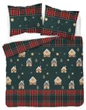 Parure de lit, parure de lit en flanelle, chaude, idéale pour l'hiver, taille 160x200, référence 6031b, motif de Noël, motif de maison