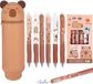 Étui Kawaii 2-en-1 en silicone Capybara - Marron - Debout avec 6 gommes et stylos gel - École et bureau