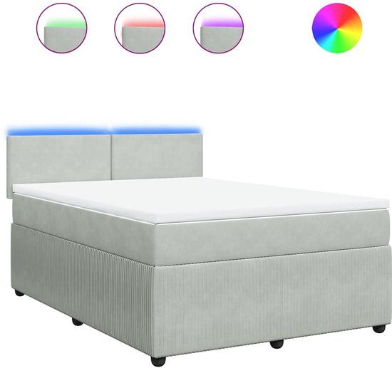 vidaXL Boxspring met matras fluweel lichtgrijs 140x190 cm