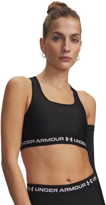 Under Armour Crossback Mid Bra Dames Sportbeha - Zwart/Wit - Maat XL