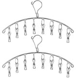 Séchoir à linge suspendu - 8 pinces - Acier inoxydable - Lot de 2
