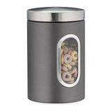 Merkloos 4x Voorraadbus Venster - Koffieblik - Bewaardoos - Voorraadblik - Voorraadpot - Grijs/Zilver/Transparant - Metaal - Rond - 11 x 11 x 17 cm