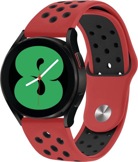 iMoshion Siliconen Sport Bandje 20mm - Rood/Zwart - Compatibel met Samsung Galaxy Watch, Garmin & Meer