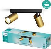 Philips LED Philips Idris Spot - Plafondspot - Spatwaterdicht IP44 - 5W - Zwart met goud - Badkamerlamp - Twee lichtpunten