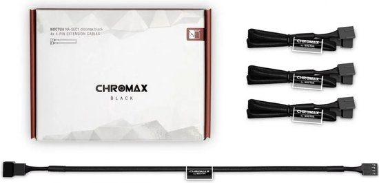 Noctua NA-SEC1.chromax.black - Verlengkabel voor ventilatorstroom - 4-PIN mini-stroomconnector (V) naar 4-PIN mini-stroomconnector (M) - 30cm - zwart