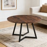 MODFU Eettafel - Rond - Walnootkleur - MDF Tafelblad & Metalen Poten - Industrieel