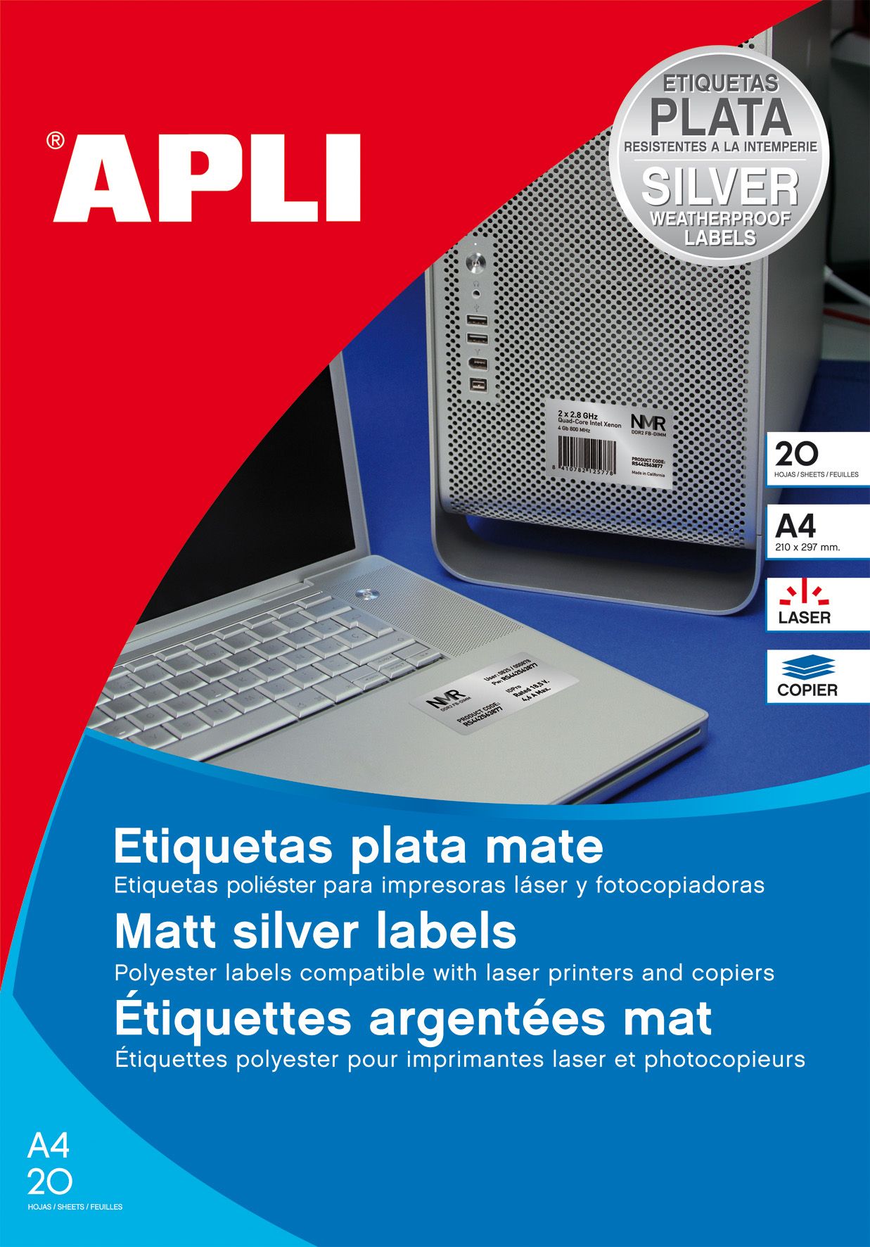 APLI 01227 - A4 Zelfklevende printerlabels - Wit - Polyester - 10,5 x 14,8 cm - 80 stuks