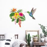 Ambiance Sticker Muurstickers - Tropische bloemen en kolibrie - Transparante achtergrond - 40x50cm
