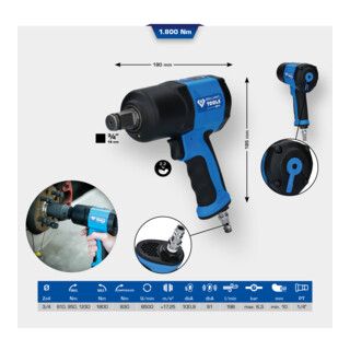 Brilliant Tools 3/4" Air Impact Wrench, 1,800 Nm