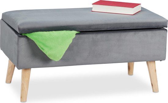 Relaxdays Opbergbank - 40L - Donkergrijs - Houten Poten - Halbank