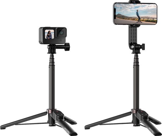 PRO SERIES Vlog Selfie Stick met Afstandsbediening Bluetooth geschikt voor GoPro 10 / 9 / 8 / Max / Smartphone (Android &amp; IOS)