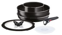 Lagostina Ingenio Essential Plus Set van 6 pannen en pannen met antiaanbaklaag van aluminium voor gas en oven (zonder inductie), diepe pan 16 cm, pan 26 cm, wok 26 cm, 2 deksels, handvat