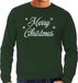 Bellatio Decorations Kersttrui voor heren - sweater - Merry Christmas - groen - met zilveren glitter letters - kerstdiner kleding XL