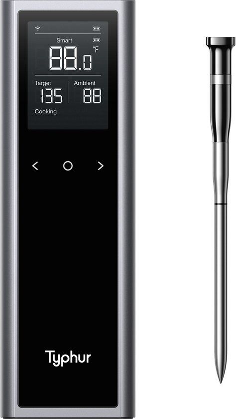 Typhur Sync One - Draadloze vleesthermometer - BBQ thermometer - Bluetooth & WiFi - Waterdicht en hittebestendig - Batterijduur tot 50 uur - Slimme app-integratie - Compact met laadstation - Voor elke kookstijl