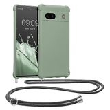 kwmobile Hoesje met halsketting, compatibel met Google Pixel 7a, siliconen hoesje met halsketting, groen/grijs