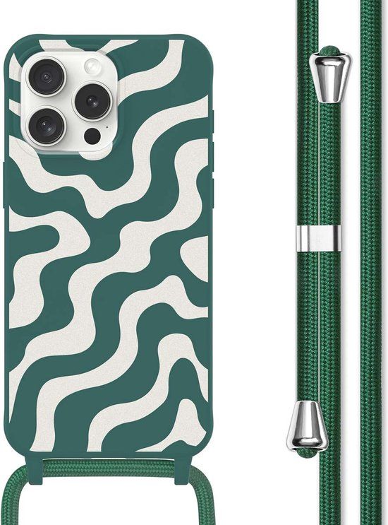 iMoshion Hoesje iPhone 15 Pro Max - Siliconen Back Cover met Koord - Petrol Green Groovy