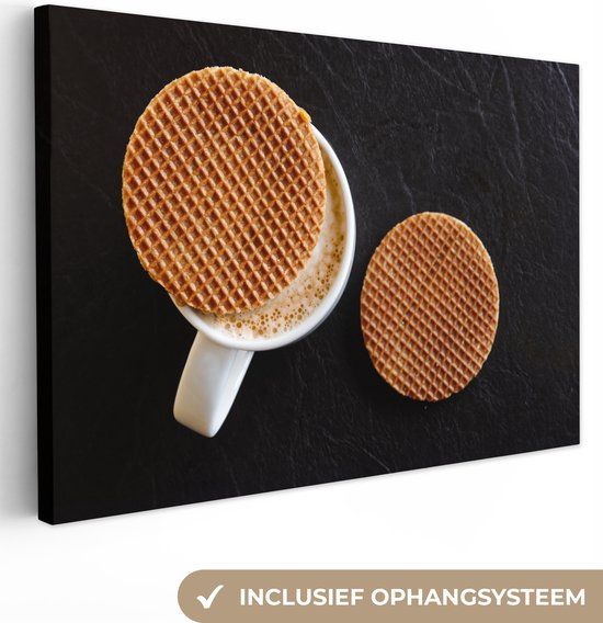 OneMillionCanvasses Canvas schilderij 180x120 cm - Mok - Stroopwafel - Stilleven - Hollands - Multicolor