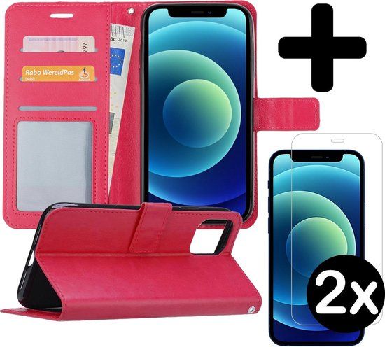 BTH iPhone 12 Pro Max Book Case - Dark Pink - Includes Screen Protector & Card Slots
