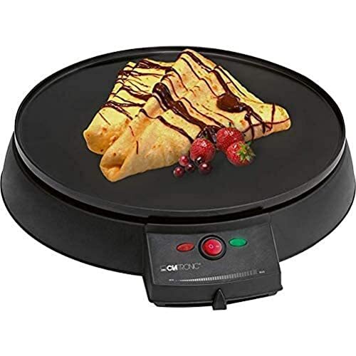 Clatronic CM 3372 Crêpe-maker, plaat met antiaanbaklaag: Ø 29 cm, set incl. deegverdeler, pannenkoekenmachine elektrisch, geschikt voor spiegelei, bacon, tortilla's, wraps, enz., 900 watt, zwart