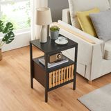en.casa Table de chevet Luniehti noir et bambou 58x40x33 cm