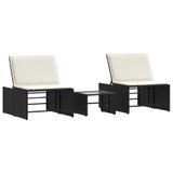 VidaXL Tuinstoel Lounge Gecapitonneerde zitting Polyrattan, Staal, Gehard glas Crème, Wit