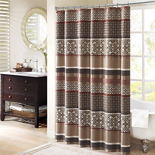 Madison Park Princeton Geometrische Jacquard Stof Douchegordijn - 72x72 - Rood