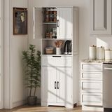Buffet De Cuisine 4 Portes, Meuble De Rangement Avec Tiroir, Compartiment Ouvert Et Étagères Modulables, Dimensions 60x30x172 Cm, Finition Blanche, Armoire Haute Pour Salle À Manger