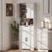 Buffet De Cuisine 4 Portes, Meuble De Rangement Avec Tiroir, Compartiment Ouvert Et Étagères Modulables, Dimensions 60x30x172 Cm, Finition Blanche, Armoire Haute Pour Salle À Manger