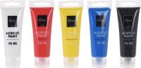 Merkloos Acryl verf setje 5 kleuren 75 ml