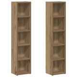 vidaXL CD-kasten 2 stuks 21x16x93,5 cm bewerkt hout artisanaal eikenkleur