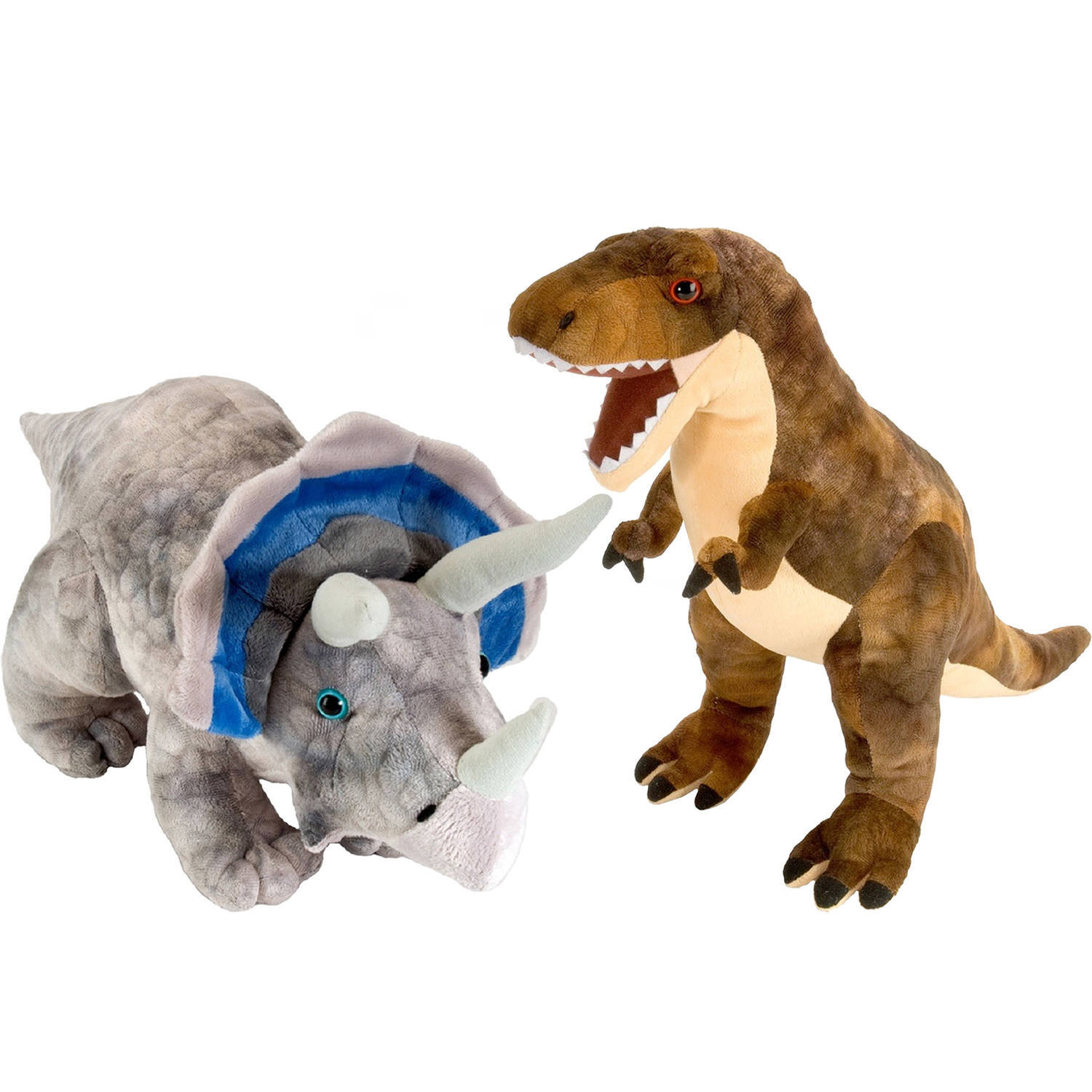 Wild Republic setje van 2x dinosaurus knuffels t-rex en triceratops van 25 cm - knuffeldier