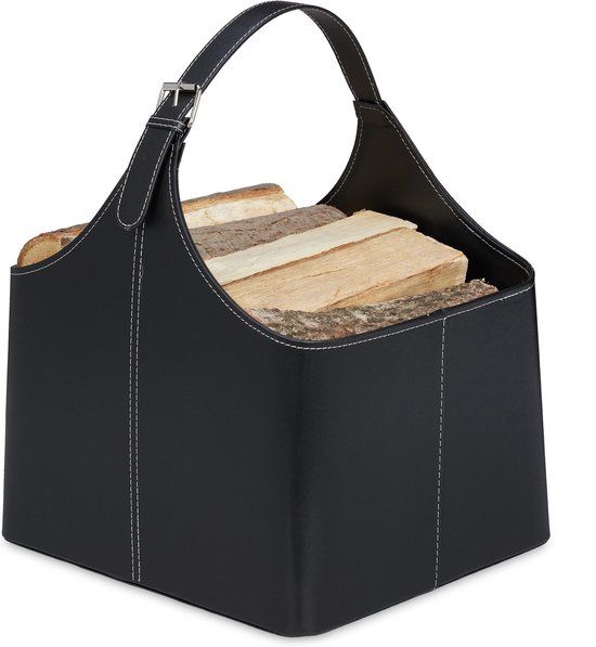 Relaxdays Houtmand Kunstleer - 34 l - Zwart - Voor Binnen