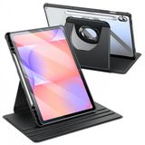 Fintie 360 graden draaibare hoes voor Samsung Galaxy Tab S10 Lite/S10 FE | Metalen draaibare ringstandaard, transparante achterkant, pc en TPU-bescherming, automatisch slapen/waken, zwart